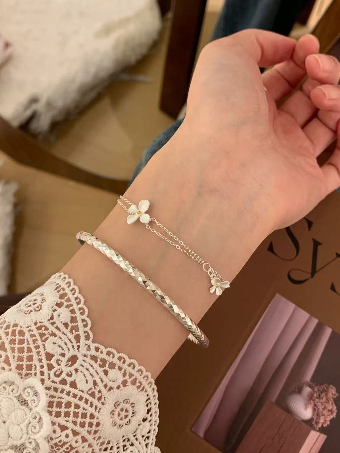 Pure Silver Gardenia Bracelet for Women