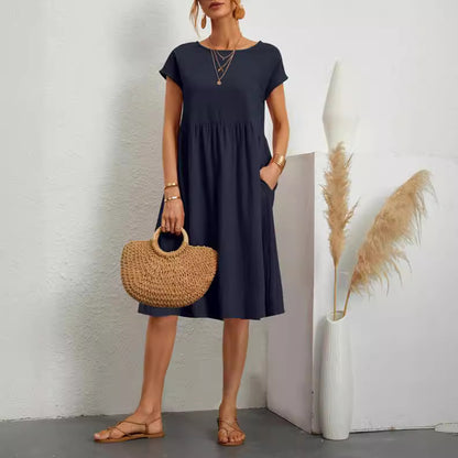 Womens Summer Cotton Linen A-Line Dress
