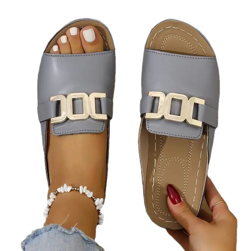 Orthopaedic Gold Buckle Mule Sandals