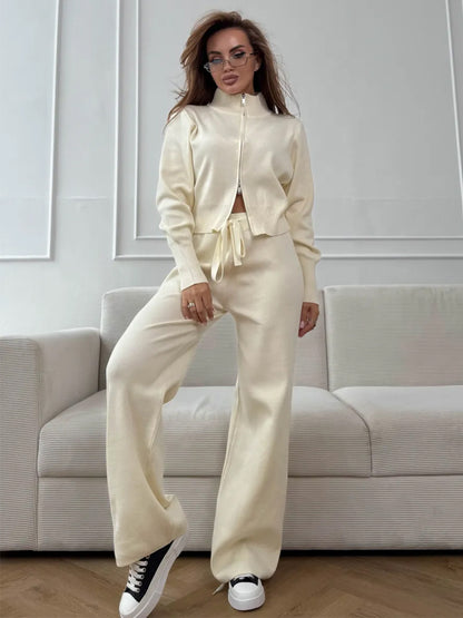 Elegant Double Zipper Knitted Suit