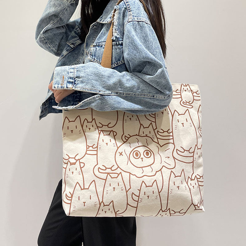 Women Canvas Tote Bag with Cartoon Design