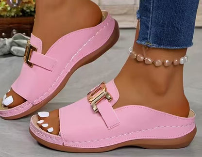 Orthopaedic Gold Buckle Mule Sandals