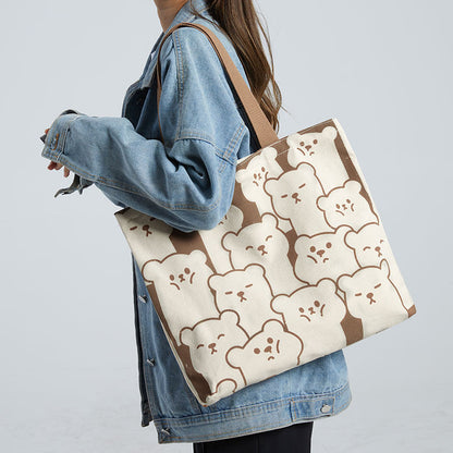 Women Canvas Tote Bag with Cartoon Design