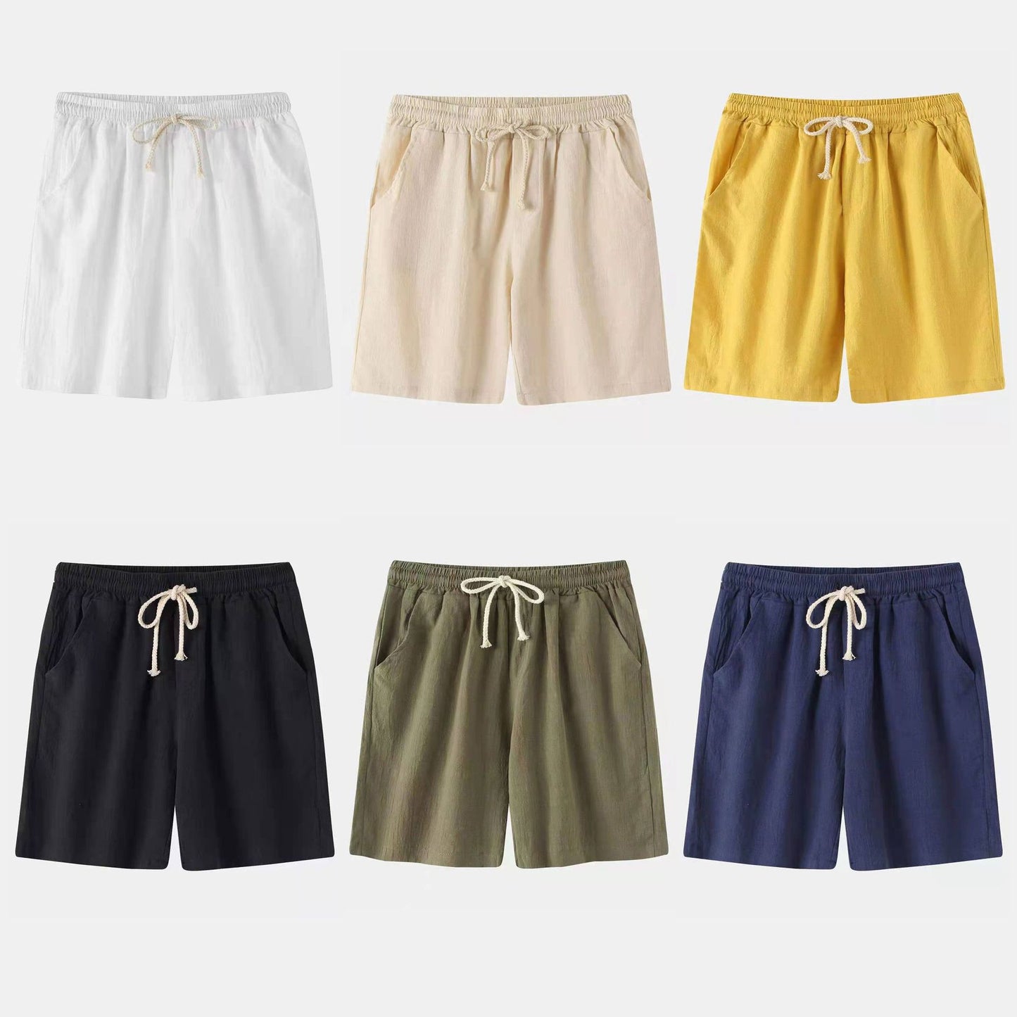 Mens Cotton Linen Casual Shorts Beach Pants