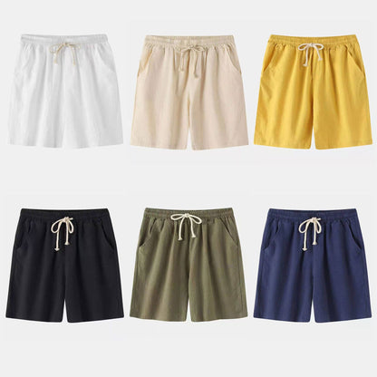Mens Cotton Linen Casual Shorts Beach Pants