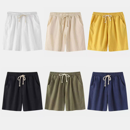Mens Cotton Linen Casual Shorts Beach Pants