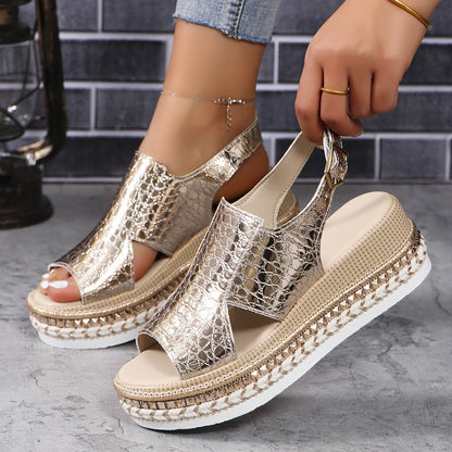 Women's Fish Mouth Buckle Wedge Sandals