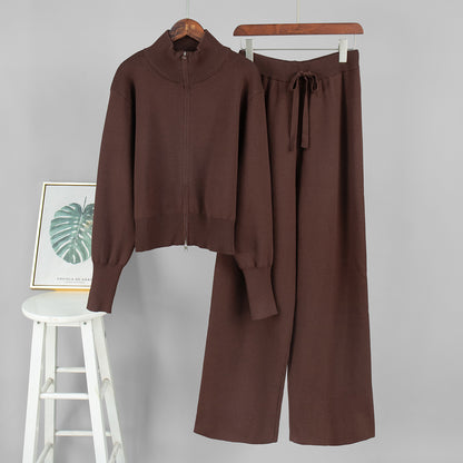 Elegant Double Zipper Knitted Suit