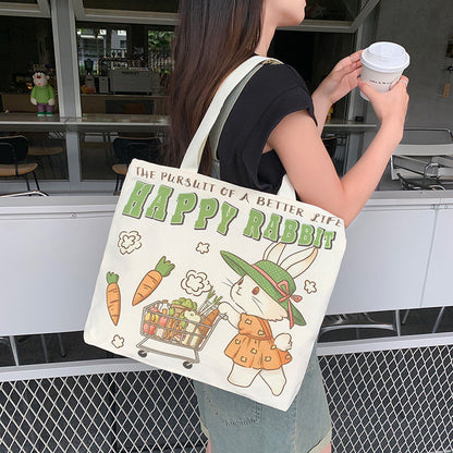 Women Canvas Tote Bag with Cartoon Design