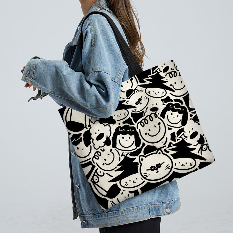 Women Canvas Tote Bag with Cartoon Design