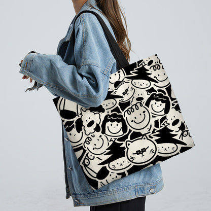 Women Canvas Tote Bag with Cartoon Design
