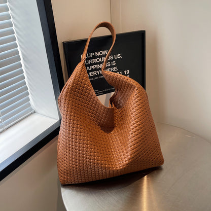 Vintage Hand-woven PU Tote Bag for Women