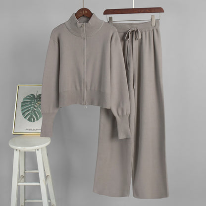 Elegant Double Zipper Knitted Suit