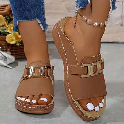 Orthopaedic Gold Buckle Mule Sandals