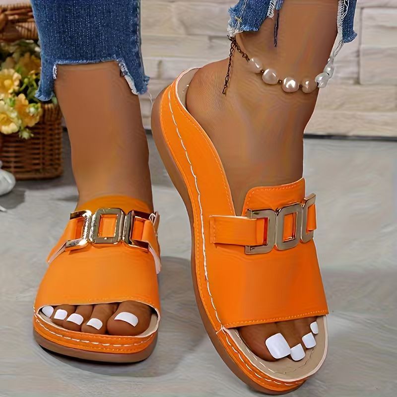 Orthopaedic Gold Buckle Mule Sandals
