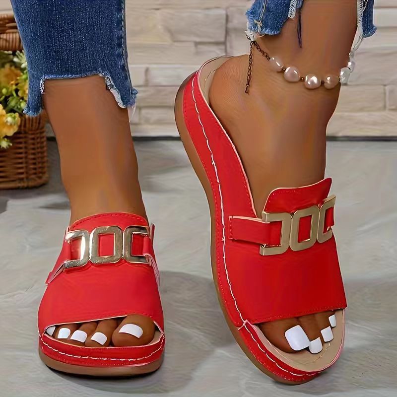 Orthopaedic Gold Buckle Mule Sandals