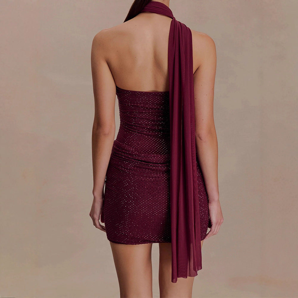 Elegant Ribbon Strapless Bodycon Short Dress