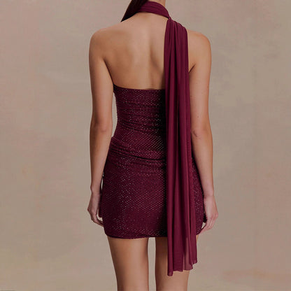 Elegant Ribbon Strapless Bodycon Short Dress
