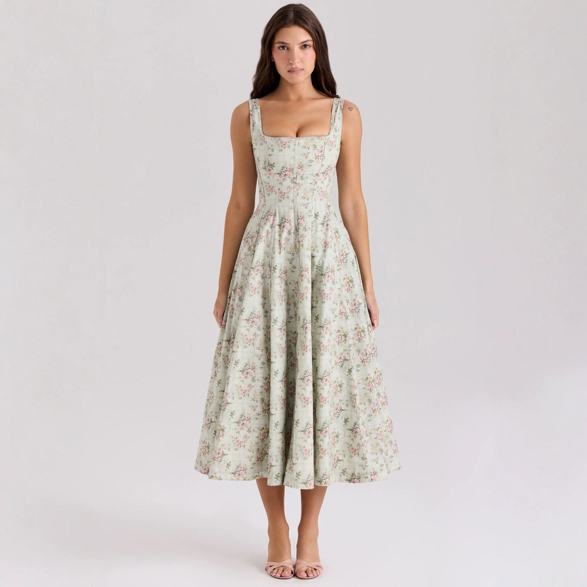 Elegant Floral Print Strapless Summer Dress