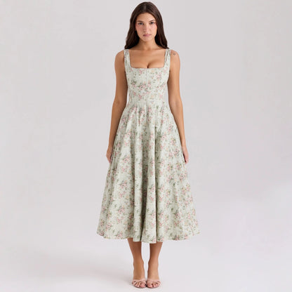 Elegant Floral Print Strapless Summer Dress