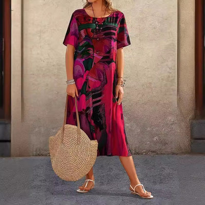 Waist Crewneck Loose Beach Long Dress