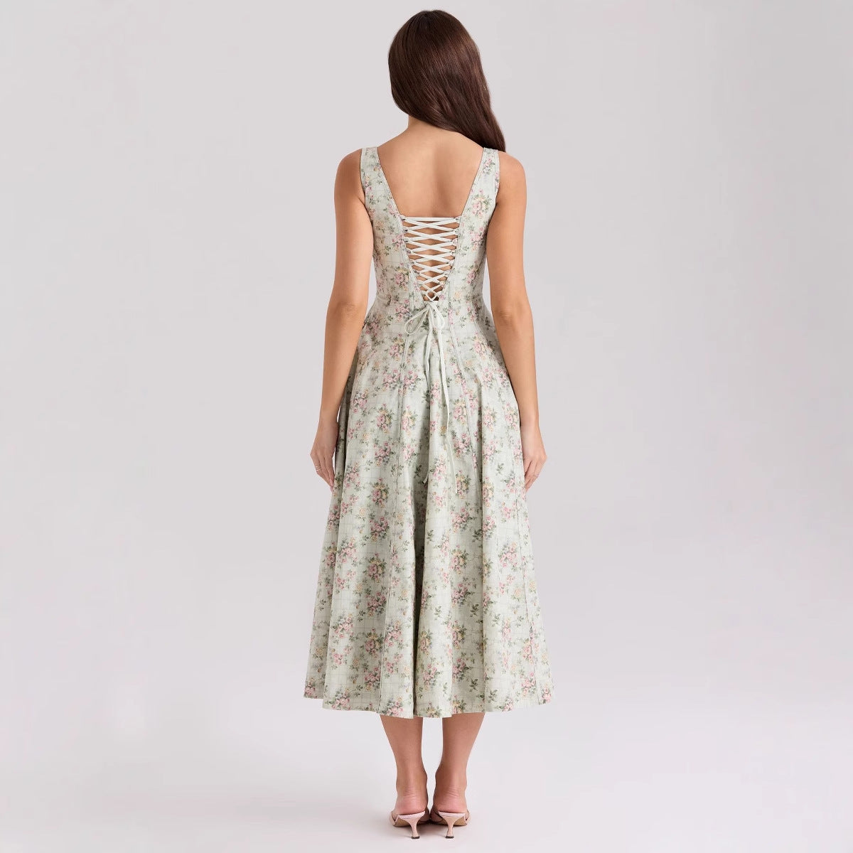 Elegant Floral Print Strapless Summer Dress