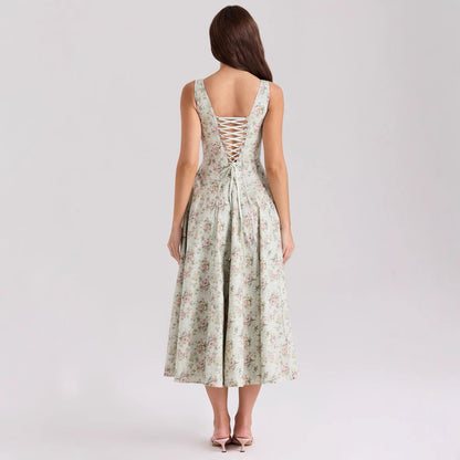 Elegant Floral Print Strapless Summer Dress