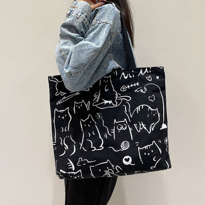 Women Canvas Tote Bag with Cartoon Design