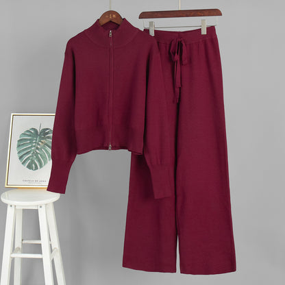 Elegant Double Zipper Knitted Suit