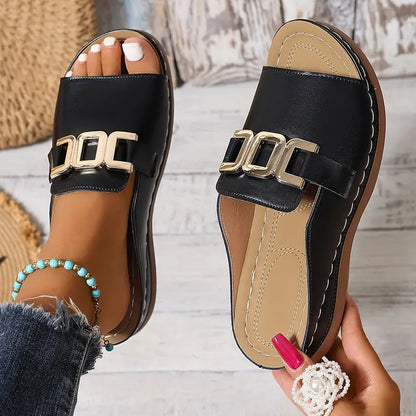 Orthopaedic Gold Buckle Mule Sandals