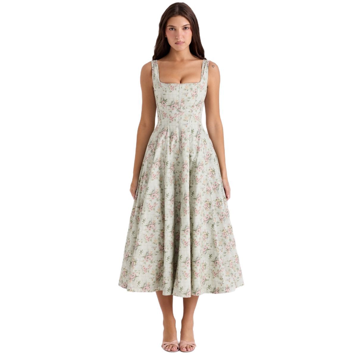 Elegant Floral Print Strapless Summer Dress
