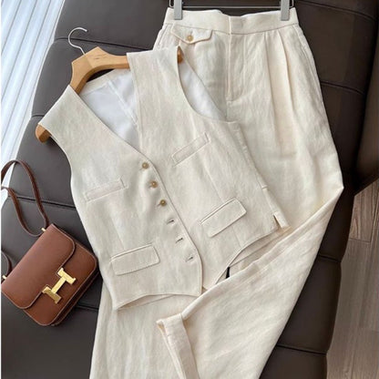 Elegant Suit Vest + Wide-Leg Pants Two-Piece Set