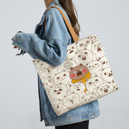 Women Canvas Tote Bag with Cartoon Design