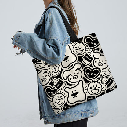 Women Canvas Tote Bag with Cartoon Design