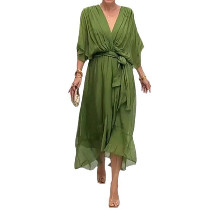 Elegant V-Neck Bat Sleeve Chiffon Dress