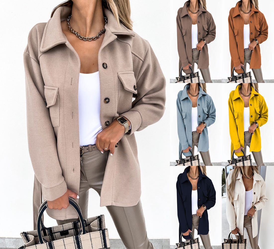 Women's loose-fitting woolen blazer shirt