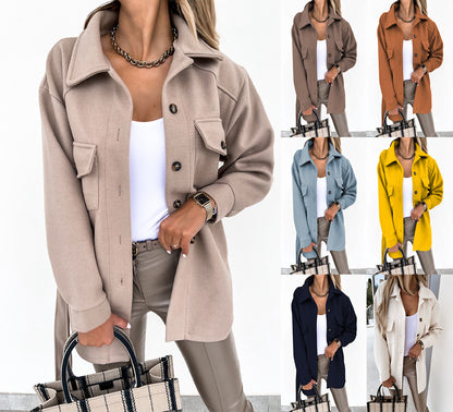 Women's loose-fitting woolen blazer shirt