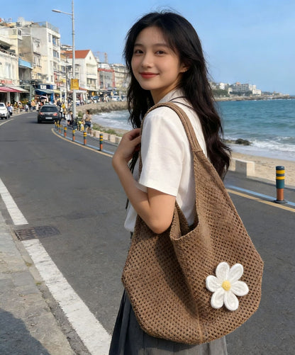 Hollow Hand-Woven Straw Tote Bag for Women