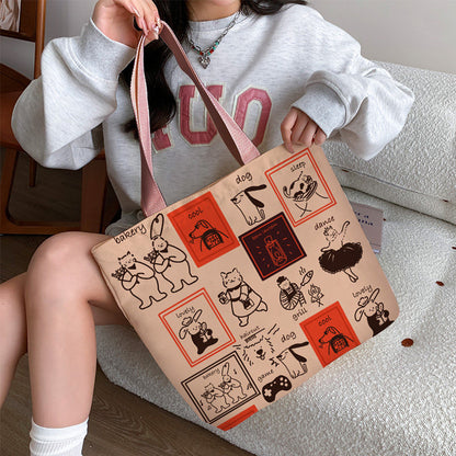 Women Canvas Tote Bag with Cartoon Design