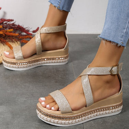 Women's Fish Mouth Buckle Wedge Sandals