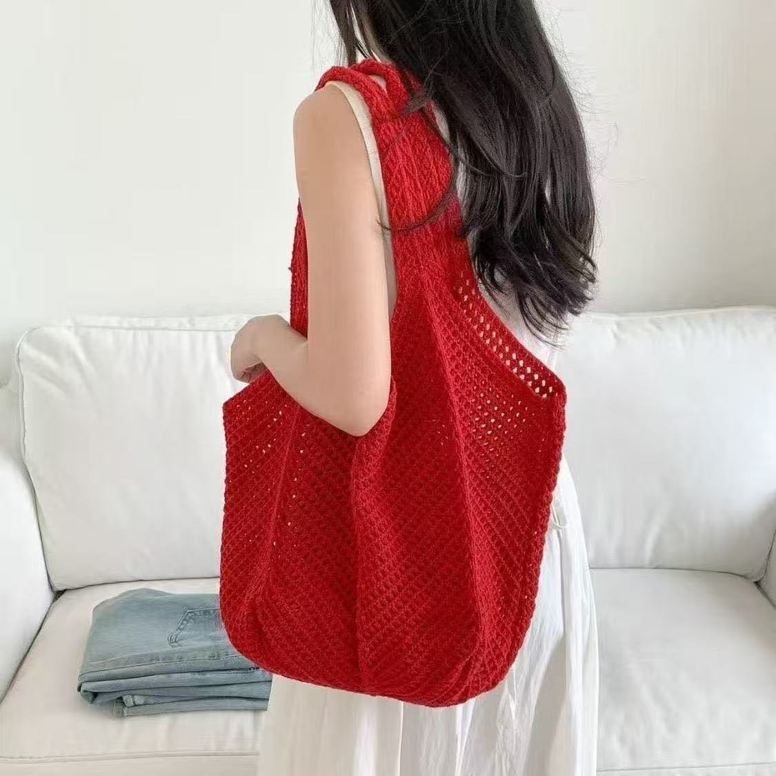 Hollow Hand-Woven Straw Tote Bag for Women