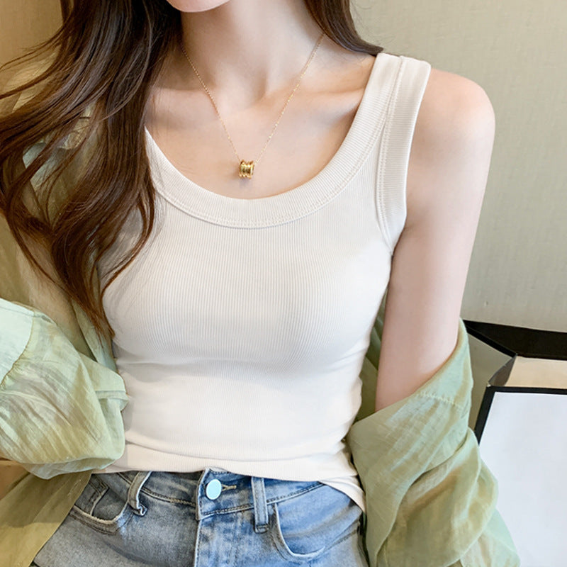 Women's Slim-Fit Threaded Cotton Vest, Summer I-Shaped Anti-Exposure Tank Top