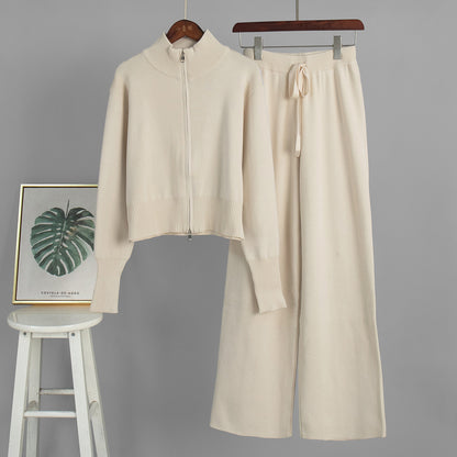 Elegant Double Zipper Knitted Suit